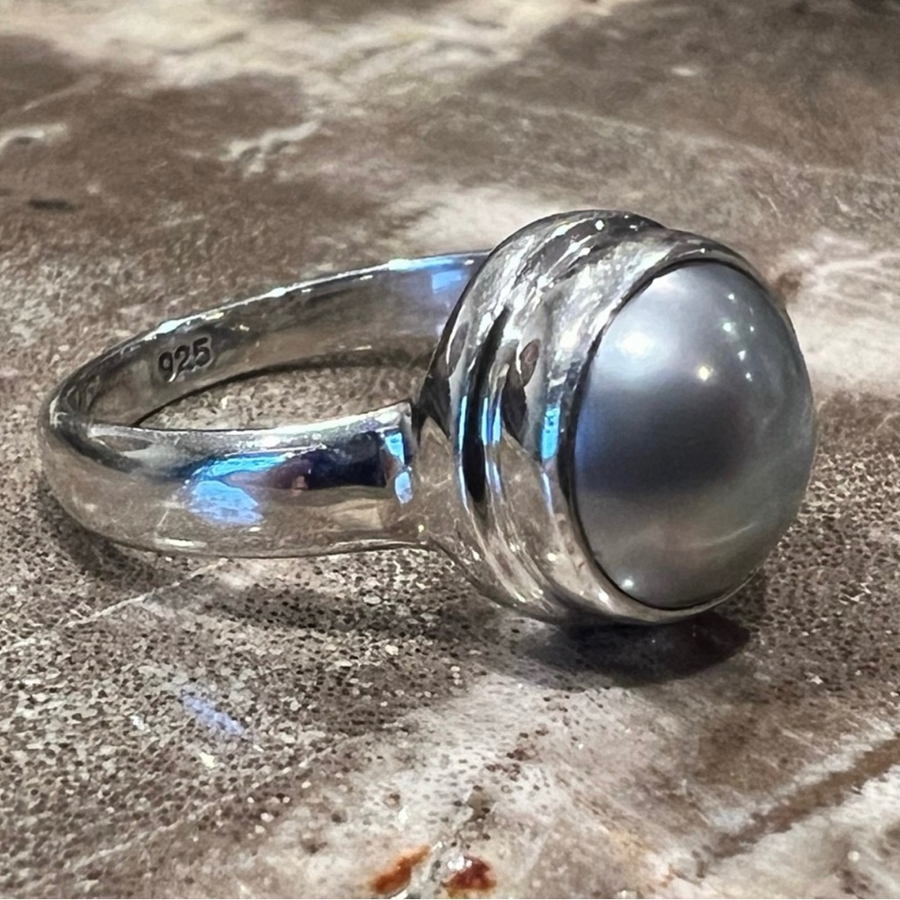 Brand New Authentic 925 Bali Silver Natural Cultivated Grey Pearl Ring size 7